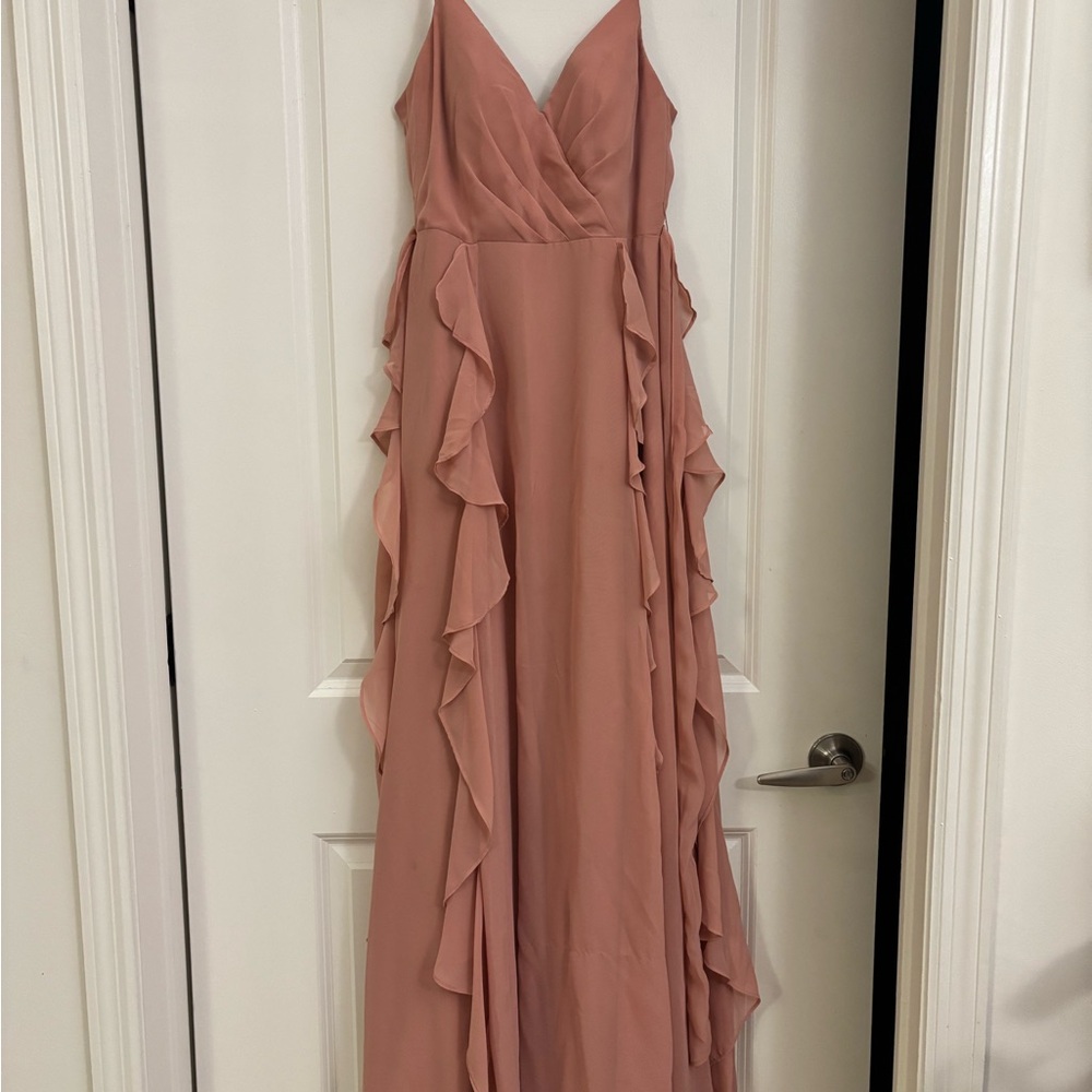 Azazie Blush Ruffle Maxi Dress